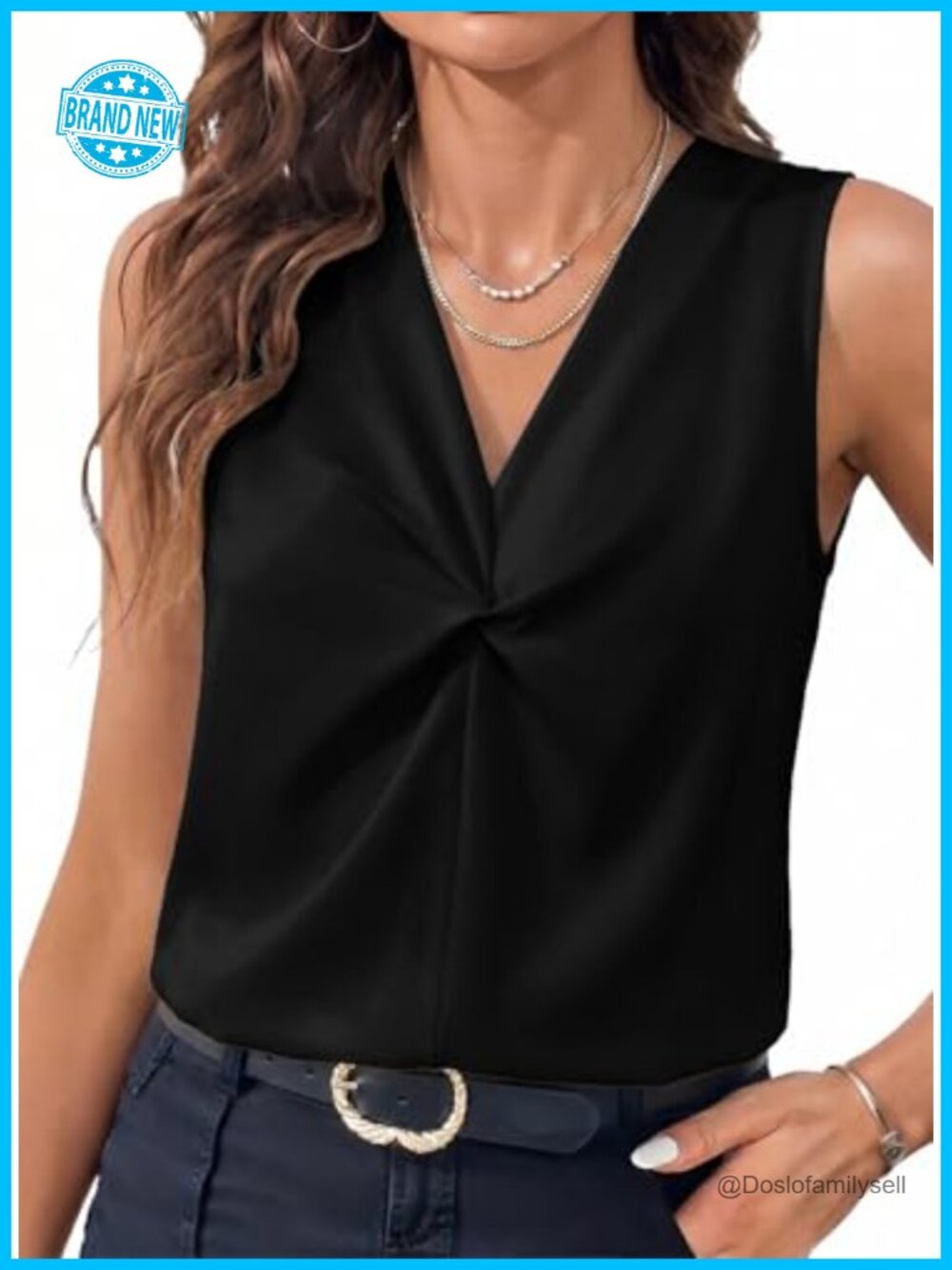 V Neck Sleeveless Pleated Tank Top Summer Casual Blouse